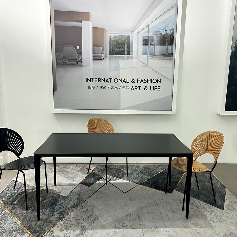Mesa de comedor de roca de Delifeng mesa de comedor doméstica moderna y simple mesa de comedor de aluminio negro puro mesa de comedor rectangular