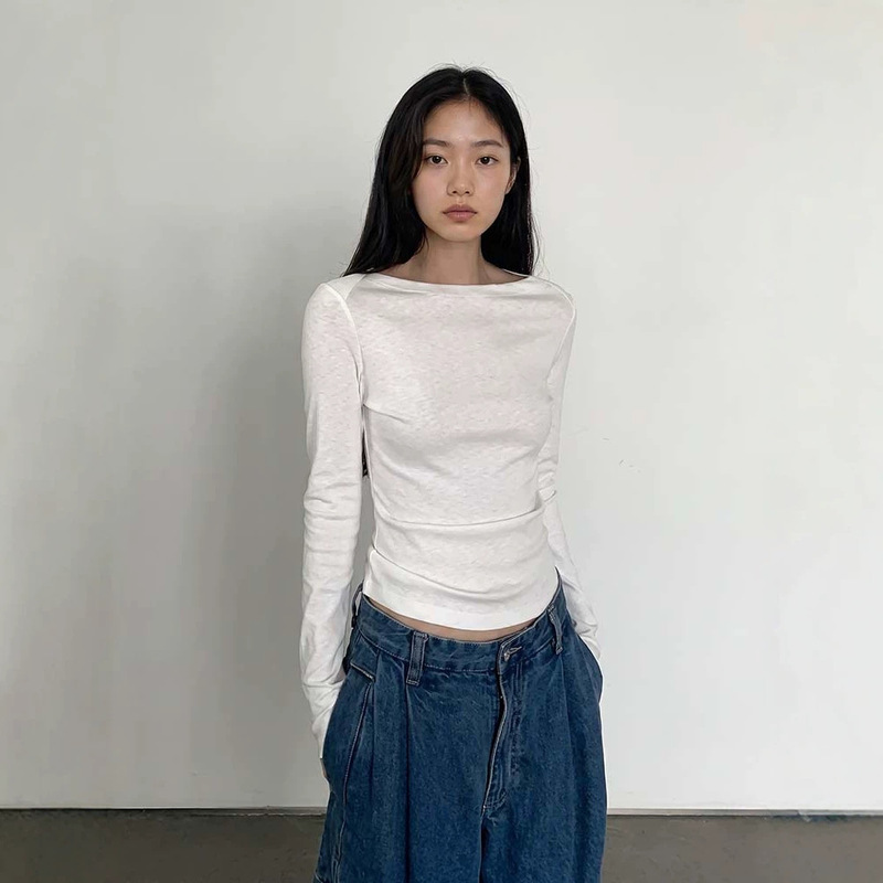 teeshe women's boat neck slim-fit long-sleeve T-shirt, new autumn style, slim-fit base shirt, knitted top teeshe women's boat neck slim-fit long-sleeve T-shirt, new autumn style, slim-fit base shirt, knitted top