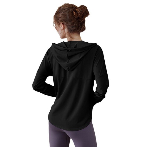 Loose yoga jacket, women's hooded zipper cardigan, thin long-sleeved sports top, sun protection clothing, slimming fitness clothing