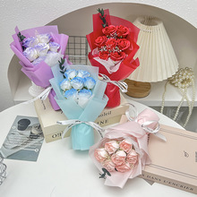 七夕情人节礼物7朵玫瑰花束仿真花香皂花伴手礼装饰礼品玻璃罩