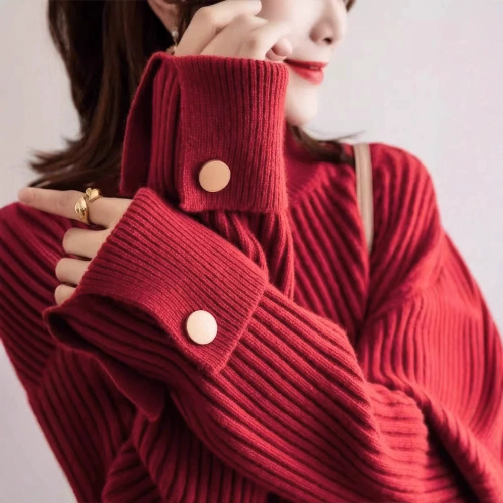 Red demi-season knitted sweater
