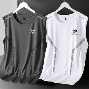 Ice Silk Vest Men's Breathable Quick-drying Sports Leisure Wide Waistcoat Men's Round Neck Sleeveless T-shirt Trendy