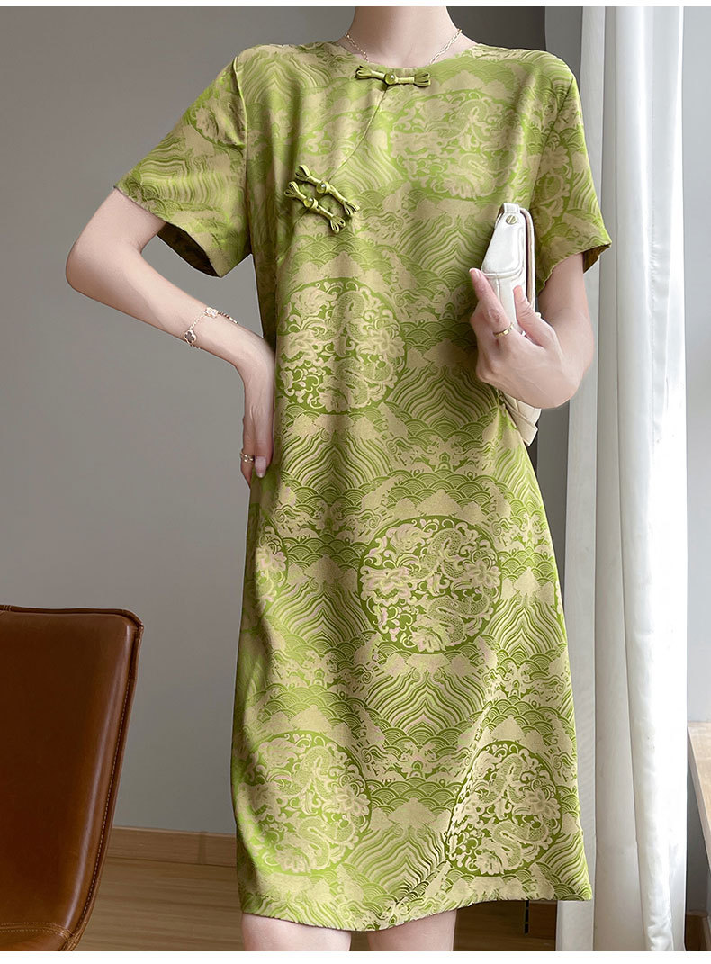 New Chinese-style Modernized Jacquard Cheongsam For Women 2024, High-end Exquisite Retro Short-sleeve With Buttoned_ecoleips.com