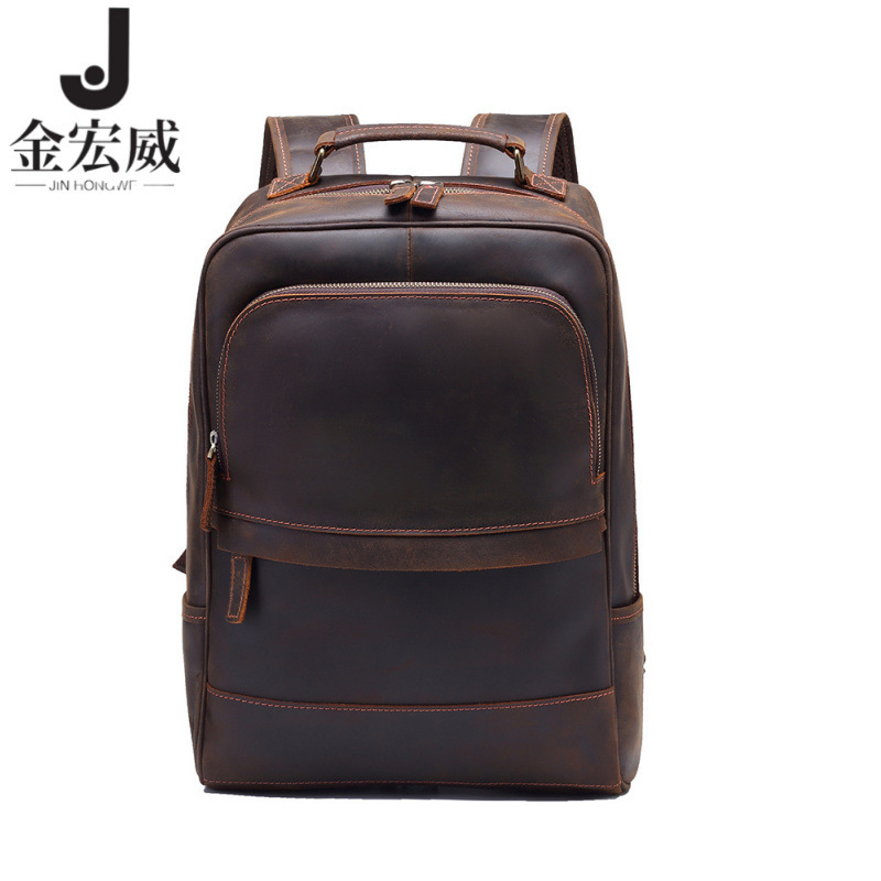 Crazy Horse Leather Men's Retro Backpack Top Layer Cowhide Large Capacity Casual Business Backpack for Men