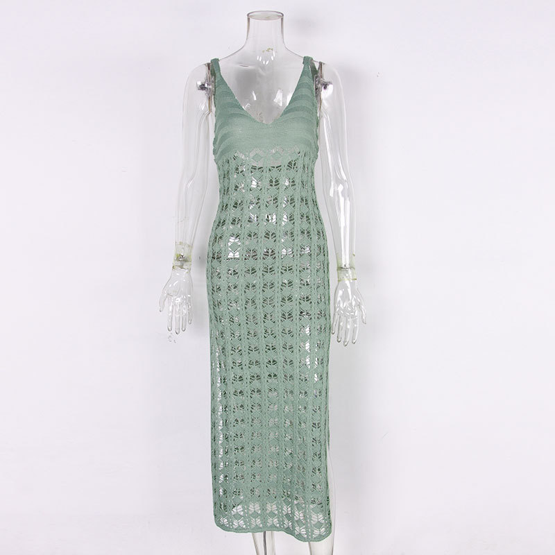 189g Weight Maxi Long Dress Dress Length Type Sleeveless Sleeve Length Women's Vacation Beach Solid Color Hollow Out 1 Piece Cover Ups