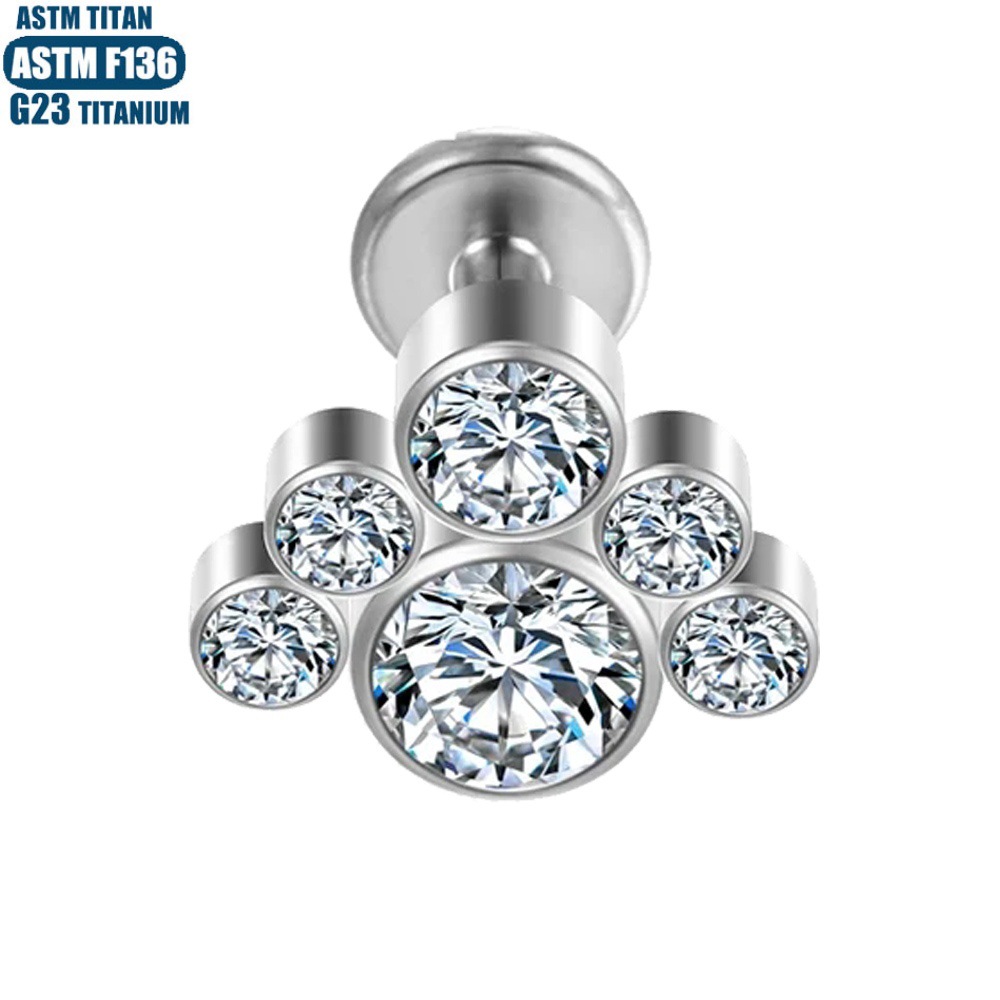 Silver pointed spike labret stud material detail