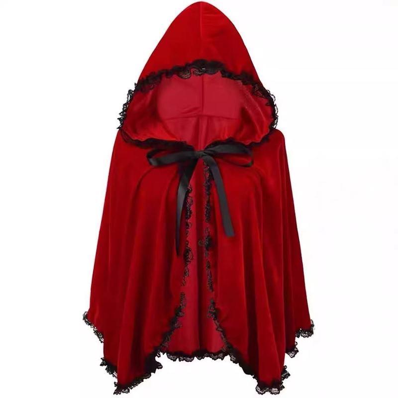 欧美动漫周边演出服角色扮演服装小红帽连帽斗篷红披风蕾丝边|undefined