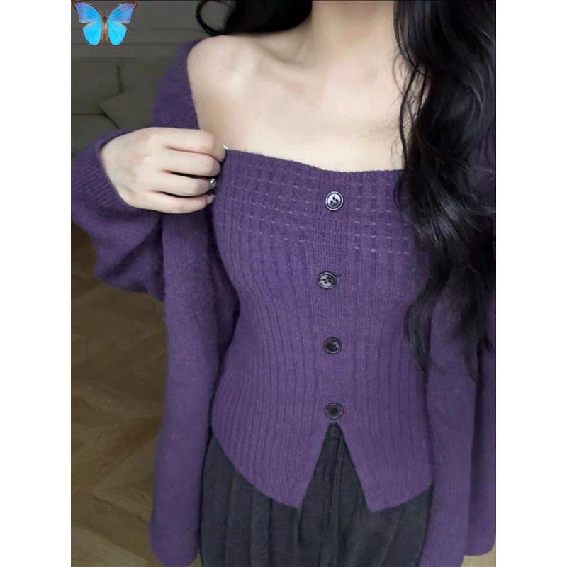 Temperamento coreano chaleco de punto Cardigan mujeres otoño invierno moda alta suéter de adelgazamiento de dos piezas
