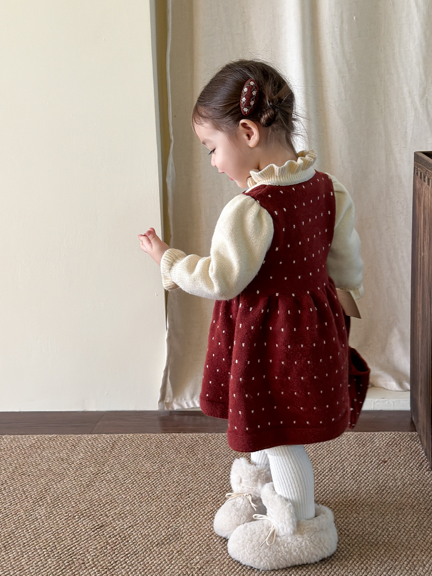 Vestido de Princesa Efecto Dos Piezas para Niñas de Acrílico y Poliéster, Acolchado, Térmico, para Invierno