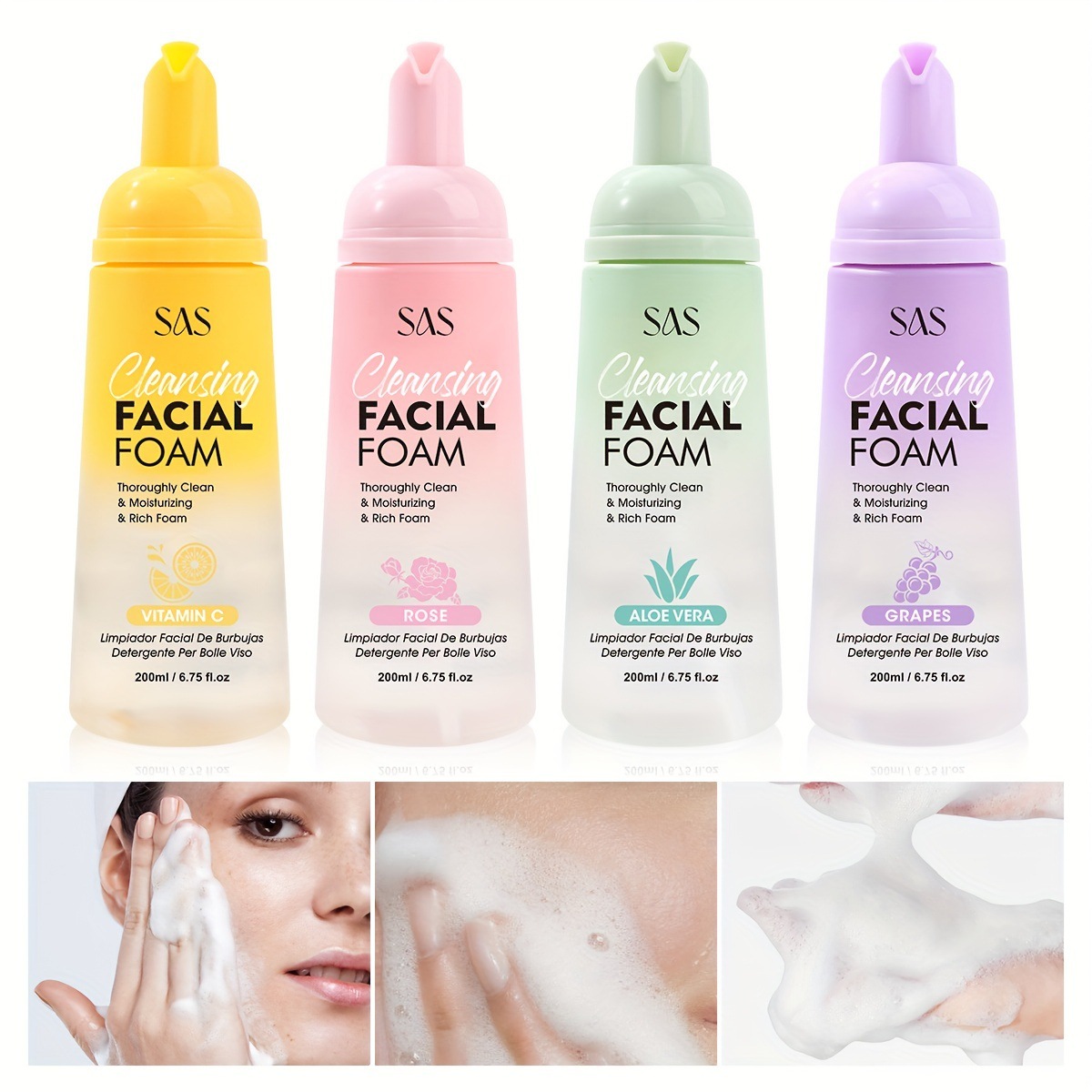 USHAS European and American Cross-border spot mousse limpiador facial aminoácido limpiador desmaquillante SAH027-30 de limpieza profunda