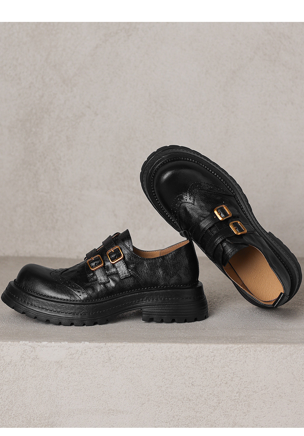 Giày loafer nữ đế dày mũi tròn gót vuông ổn định, khóa thắt lưng kép — màu nâu chi tiết 21