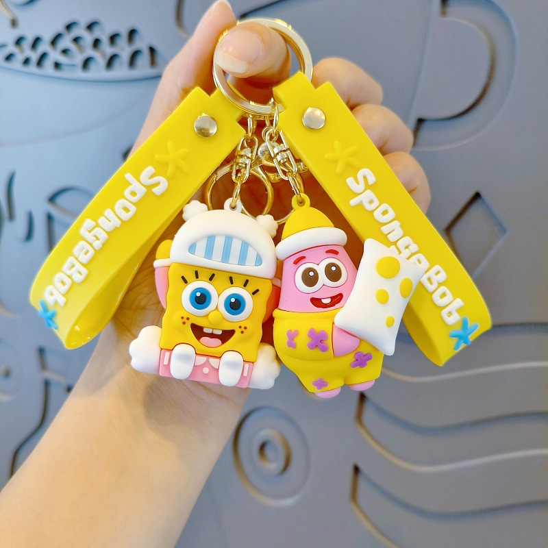 New Spongebob Cartoon Keychain Cute Couple Backpack Pendant Keychain Accessories Doll Machine Small Gift