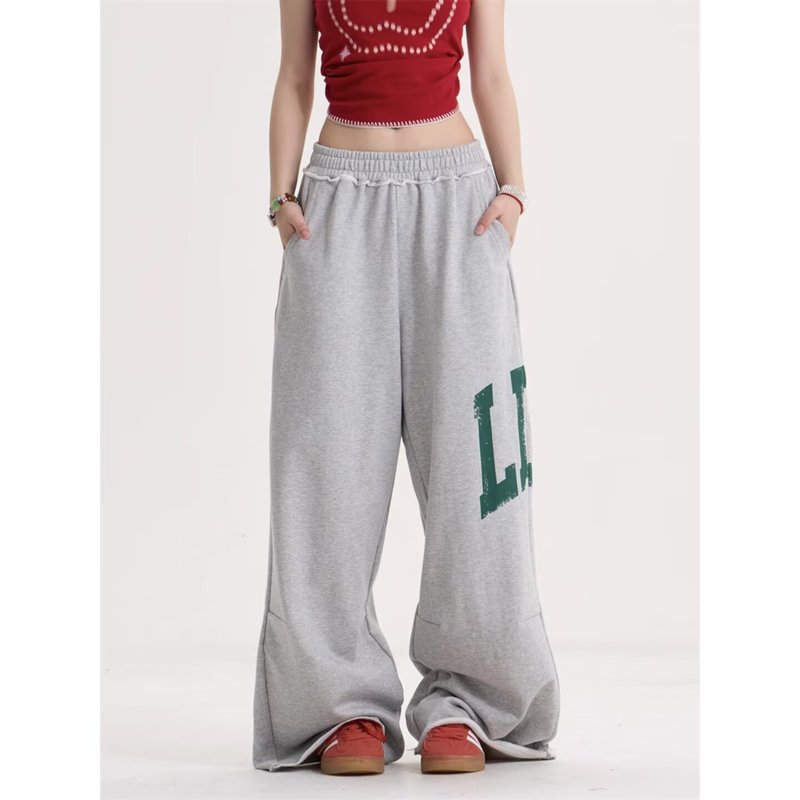 欧美跨境jaded 新款时尚印花直筒休闲运动裤女 baggy sweatpants|undefined