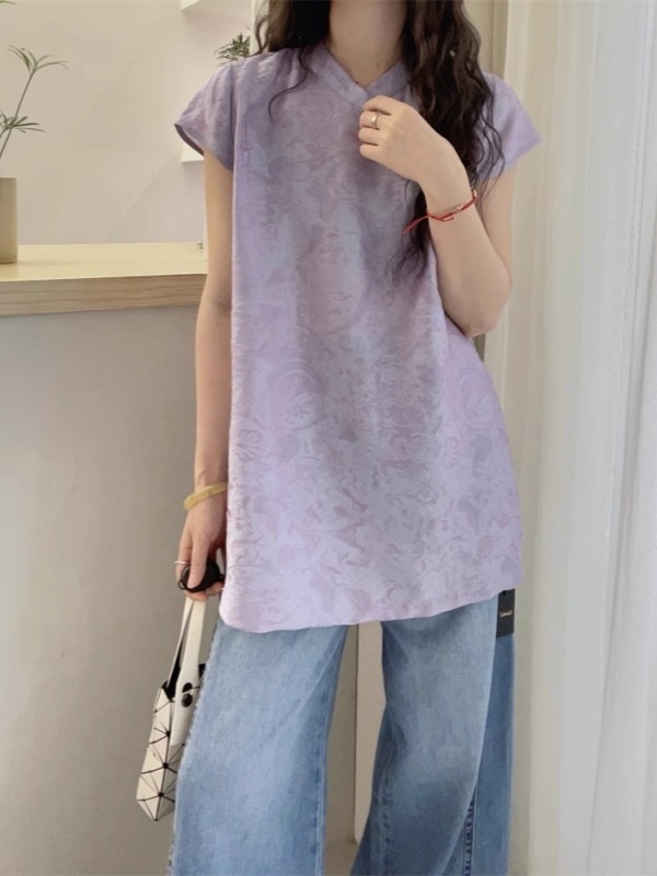 夏季大码胖妹妹洋气时尚国风盘扣短袖衬衫女显瘦百搭气质小衫|undefined