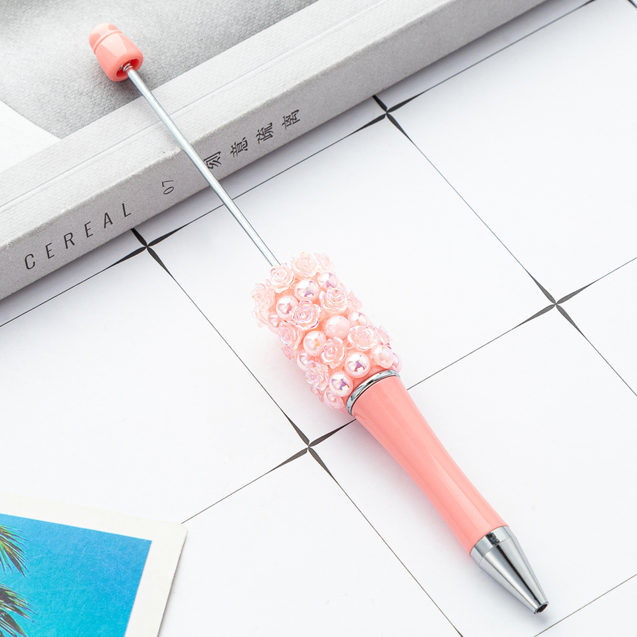 Nueva rosa diy bolígrafo de cuentas de flor creativo pegado a mano bolígrafo de cuentas multicolor bolígrafo de regalo publicitario