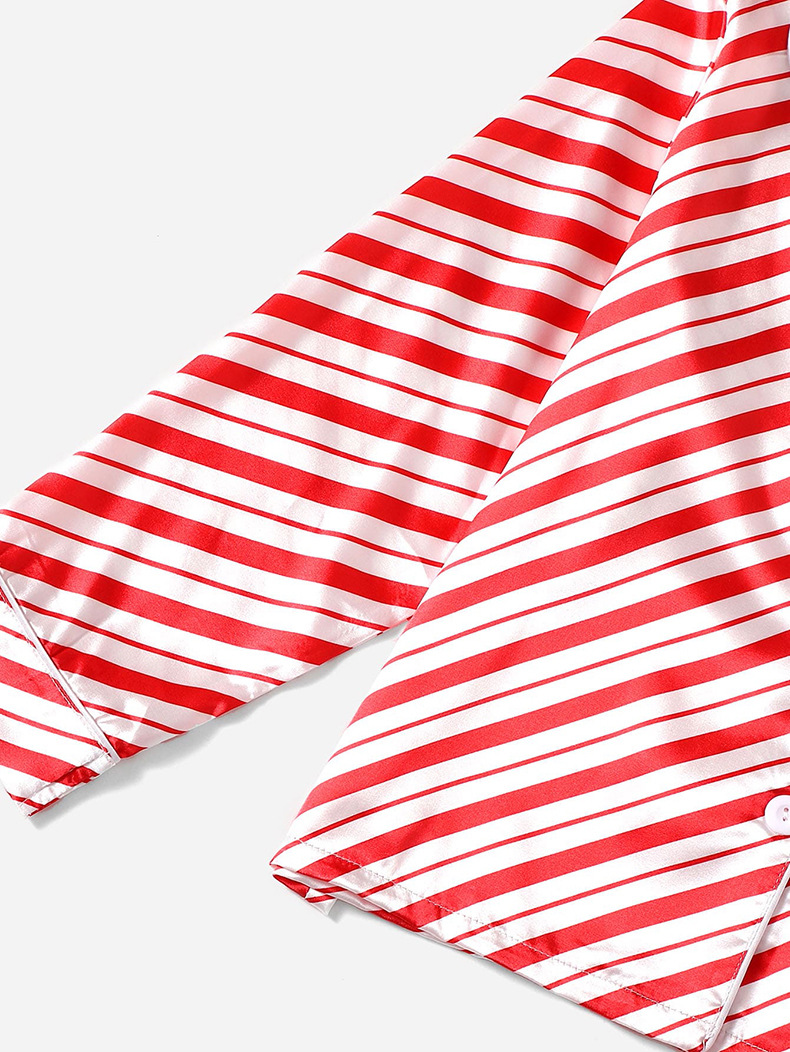 Turndown Neckline Regular Fit Fit Type Christmas Festival Family Look Stripe Printing Pant Co-ord Set Blouse Two-Piece Sets