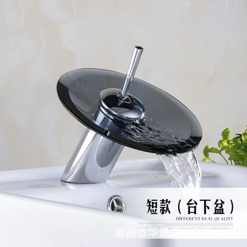 Cross-border all-copper glass waterfall faucet single-hole hot and cold faucet table height glass basin art faucet