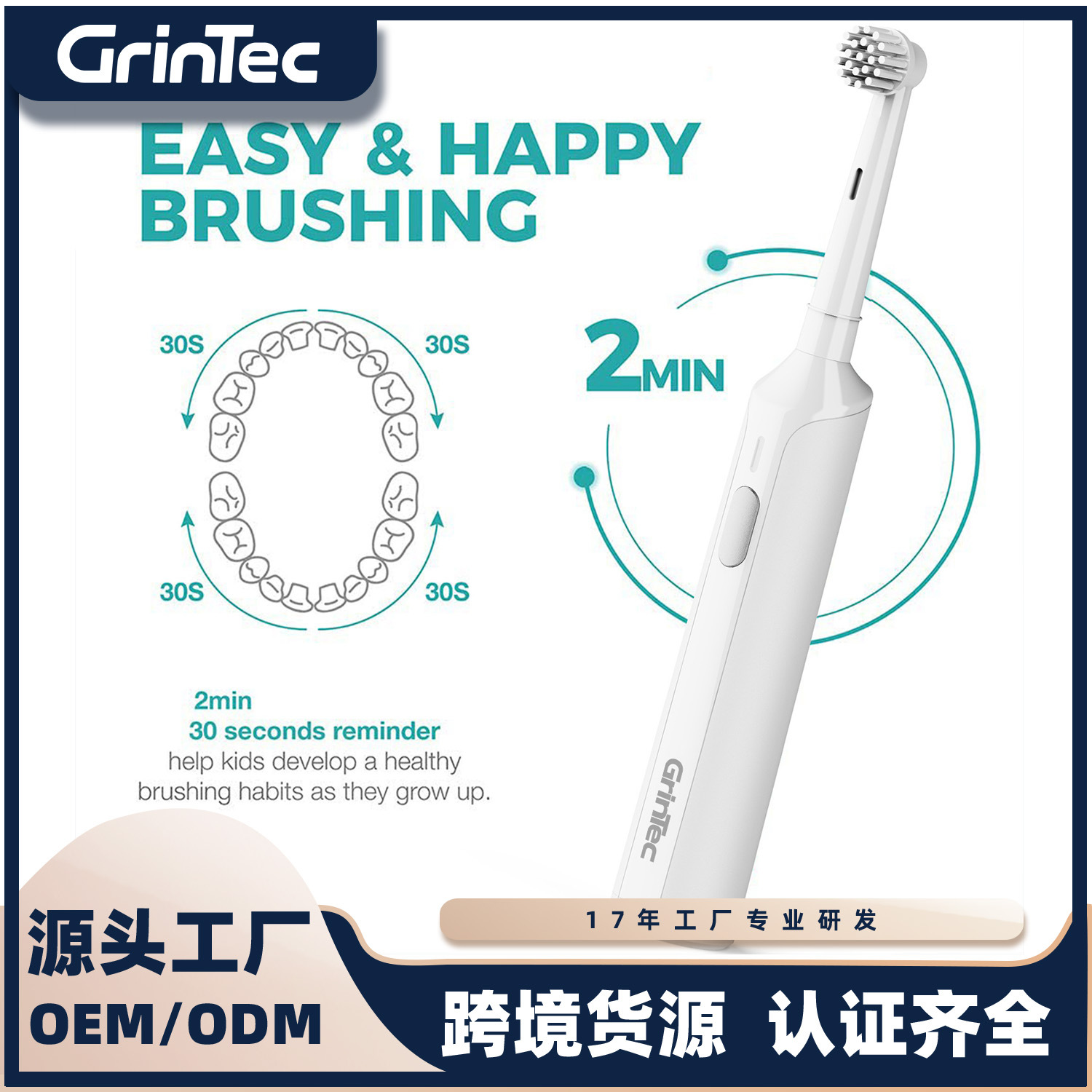 High Quality Rotating Electric Toothbrush Oral Care Ipx7 Waterproof Type-C Fast Charging