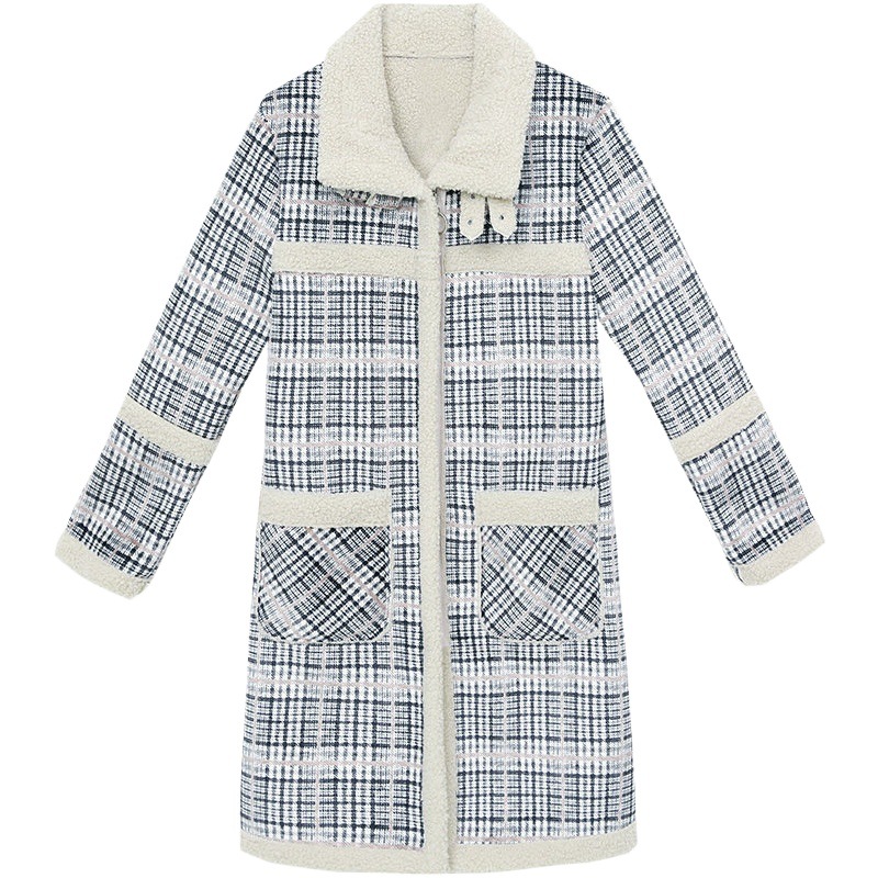 2024 New Autumn and Winter Lamb Wool Coat Women's Mid-Length Easiest for Match Thickened Plaid Korean Style Fashion Lamb Wool Coat