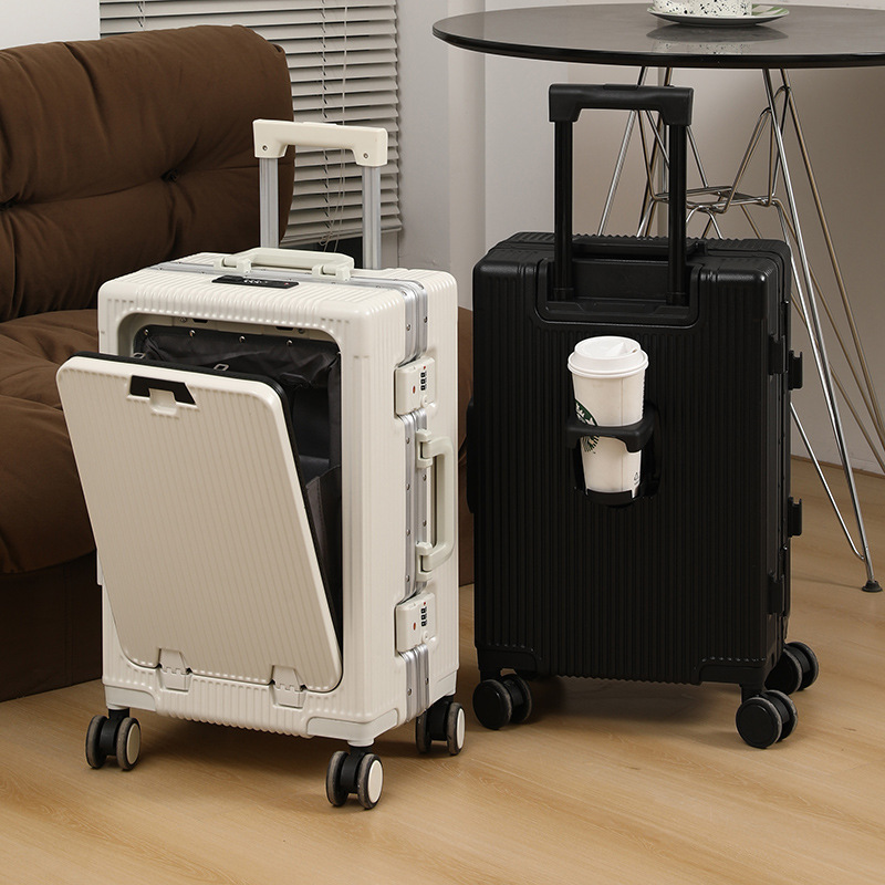 Front door 24 luggage compartment side buckle front cover pull rod aluminum frame large capacity usb charging with cup holder for notebook Front door 24 luggage compartment side buckle front cover pull rod aluminum frame large capacity usb charging with cup holder for notebook