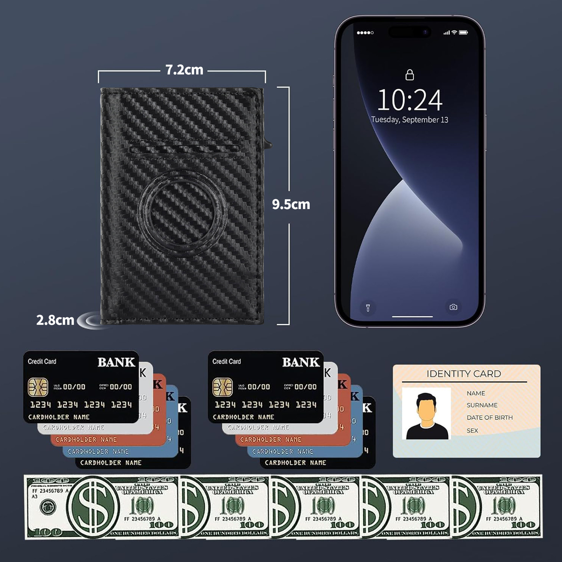 Cartera de tres pliegues multifunción transfronteriza para hombre caja de tarjeta con tapa magnética para hombre Cartera de cuero para hombre con cepillo antirrobo RFID