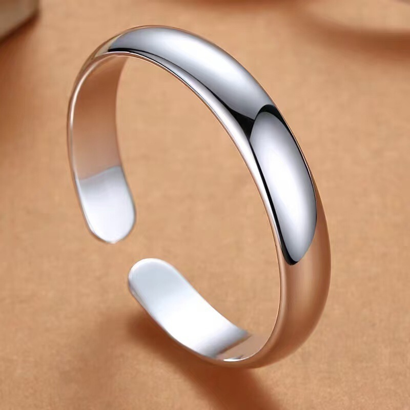 Classic Glossy Plain Open Wide Band Bracelet for Men and Women, Fashionable Smooth Plain Solid Silver Curved Bracelet Wholesale Classic Glossy Plain Open Wide Band Bracelet for Men and Women, Fashionable Smooth Plain Solid Silver Curved Bracelet Wholesale
