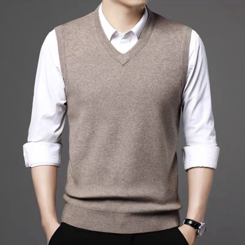 2024 조끼 조끼 노인 조끼 중년 칼라 스웨터 아빠 스웨터 민소매 가디건