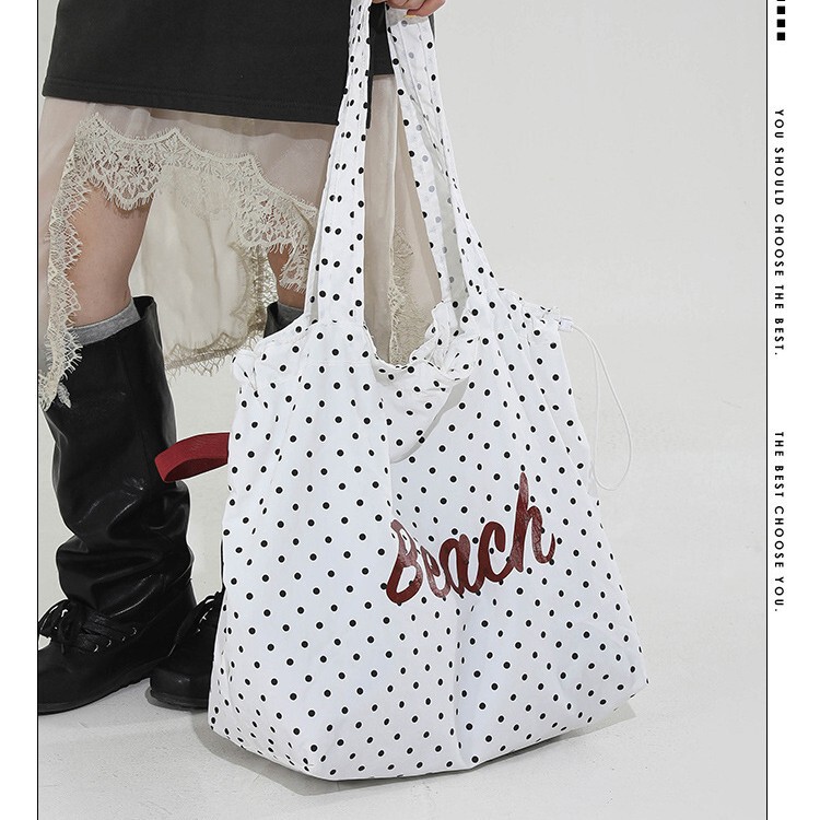 Fresh and Simple Polka Dot Nylon Shoulder Bag for Women, 2026 New Korean Style Commuter Underarm Bag with Letter Print Tote Bag Fresh and Simple Polka Dot Nylon Shoulder Bag for Women, 2026 New Korean Style Commuter Underarm Bag with Letter Print Tote Bag