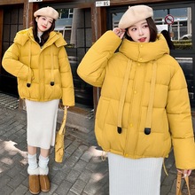 欧美风棉服2025冬新款黄色短款连帽加厚棉服沧州面包服女夹克外套