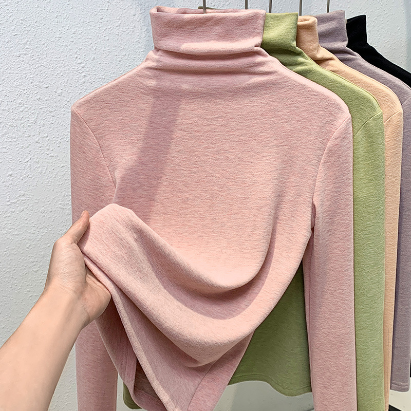 Camiseta de cuello alto de seda y cachemira para mujer, nueva colección 2024, ropa de mujer, camiseta térmica de manga larga con cintura ajustada