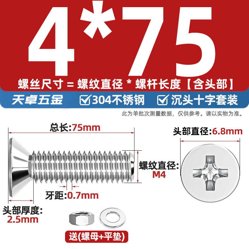 304ステンレス十字沈頭ねじナットセットセット平頭ねじ釘糸平パッドM1-M12|undefined