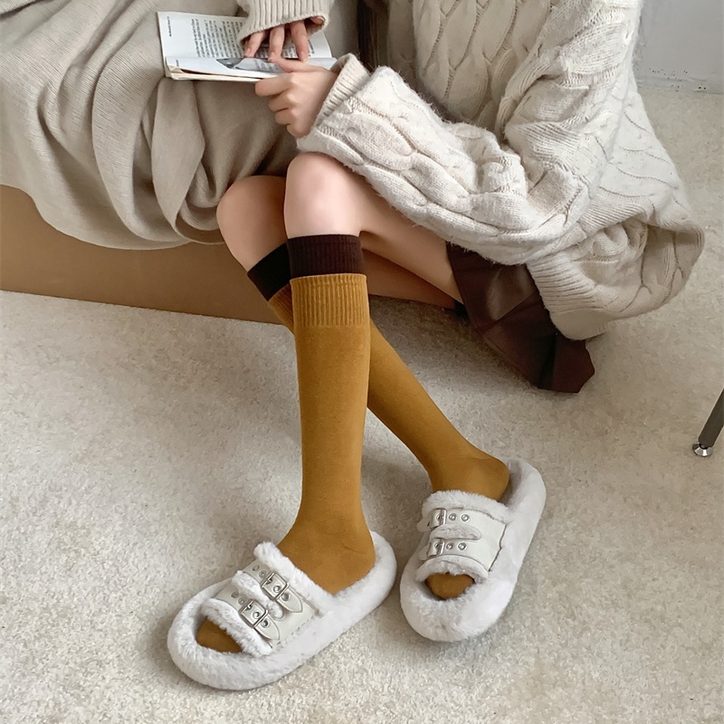 Autumn winter thick looped color blocked calf Korean Instagram internet famous double ribbed warm and slimming JK long_voghion.com