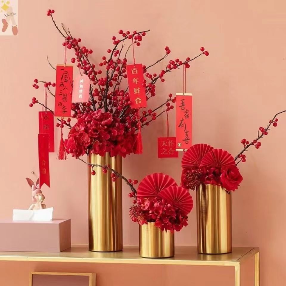 Nórdico moderno simple y lujoso ornamentos de vasijas de flores de metal arreglos de flores de alta calidad decoración de mesa de comedor