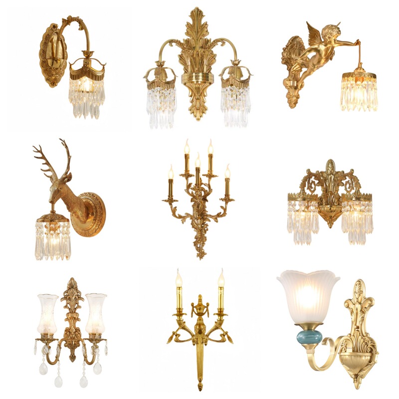 All-copper European-style retro wall lamp Villa aisle mirror front lamp living room dining room bedroom background wall decoration lighting lamps