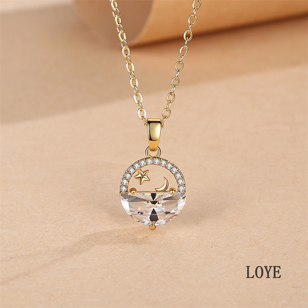 Simple Fashion Micro-Inlaid Zircon Star Moon Ship Necklace Copper Necklace