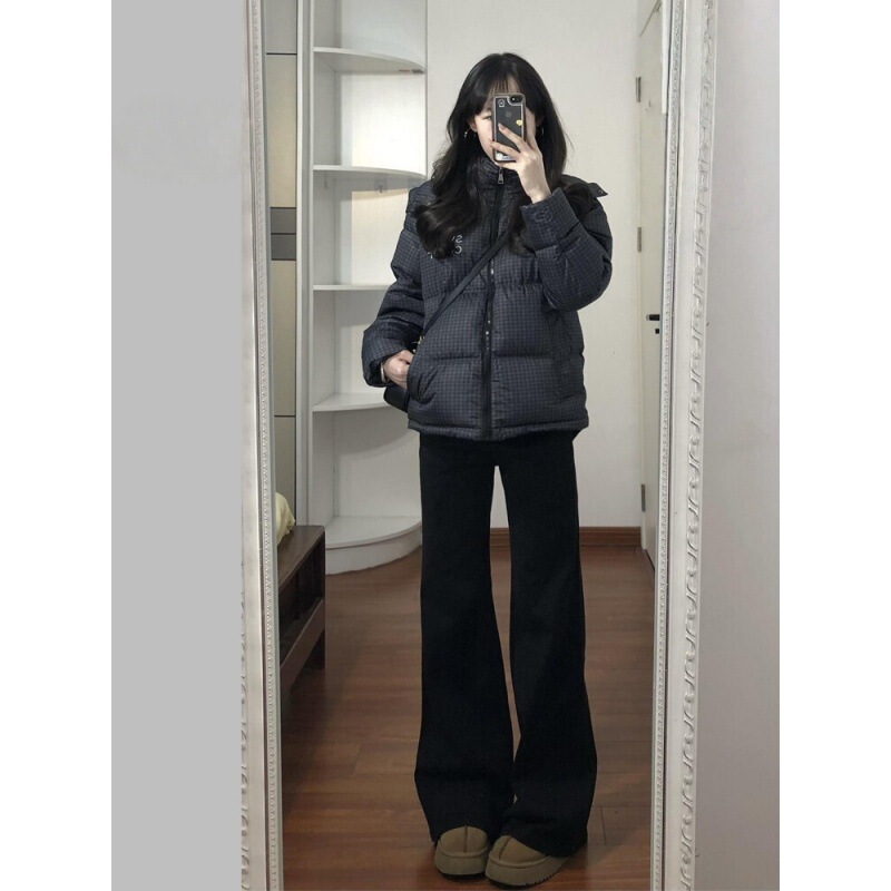 黑色微喇牛仔裤女小个子2025年秋季高腰显瘦直筒弹力不贴腿喇叭裤|undefined