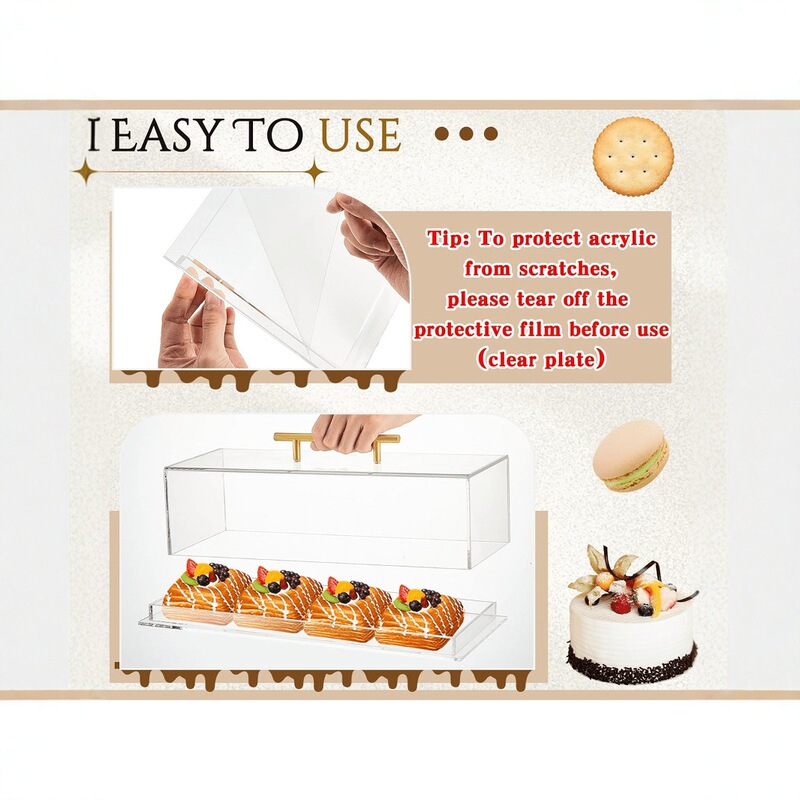 アクリル収納ボックス食品パン菓子展示ボックス透明長方形サービストレイ蓋付きパーティーテーブル|undefined