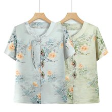 中年妈妈夏装雪纺衫奶奶女假两件2025新款中老年夏季时尚短袖上衣
