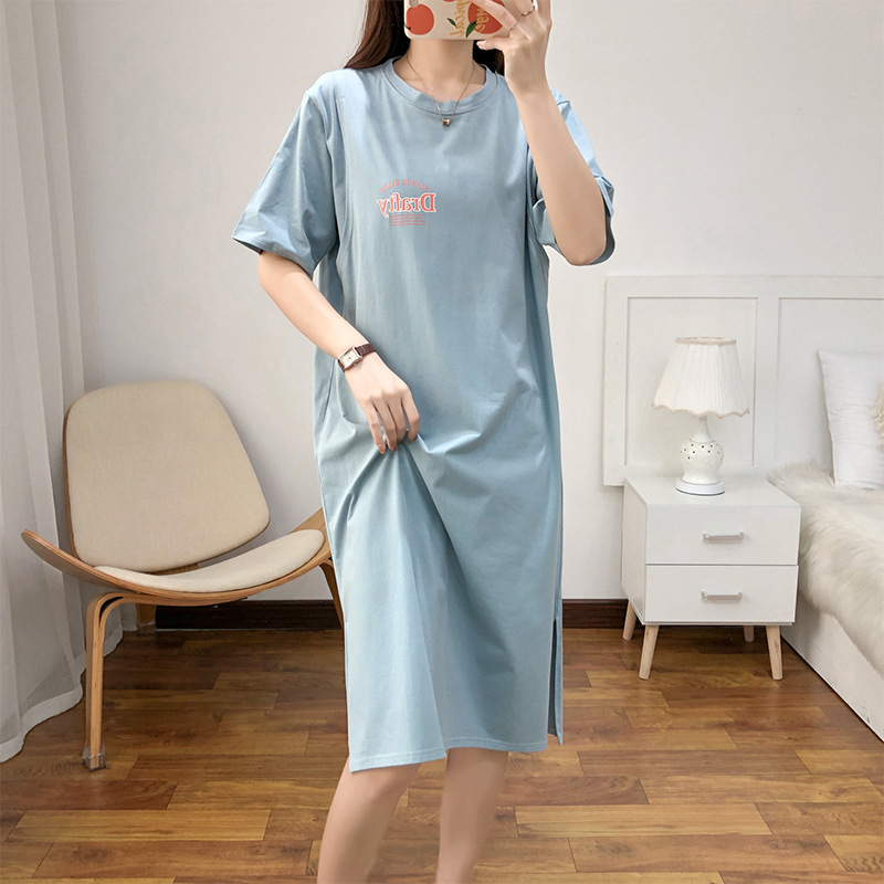Pure Cotton High-Quality Nursing Nightgown, Summer Thin Style Postpartum Maternity Wear, Breastfeeding and Outing Wear, Short-Sleeve Home Dress for Pregnant Women