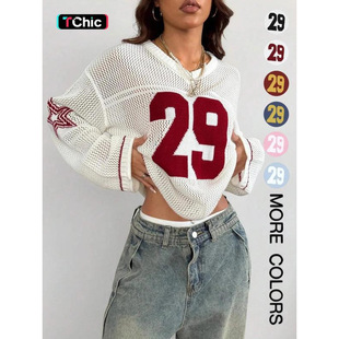 W 69585 Number printed V-neck sweater ����ӡ�� V �Ië��