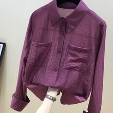 捡漏~撤回春秋双口袋防晒薄款外套长袖雪纺衬衫上衣女潮