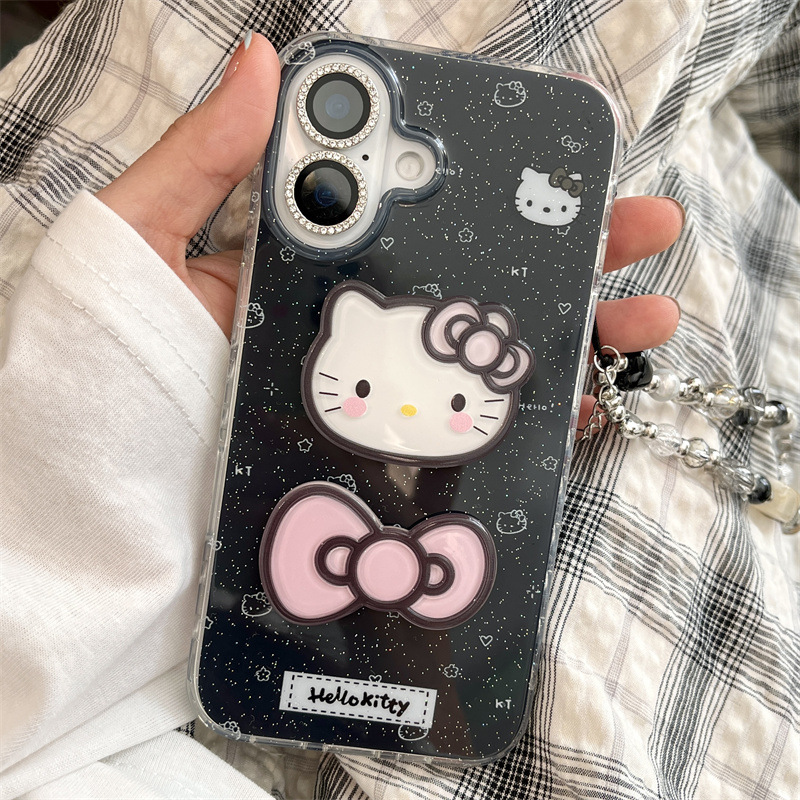冷淡风细闪立体kitty蝴蝶结适用iPhone16苹果15ProMax/14手机壳13|undefined
