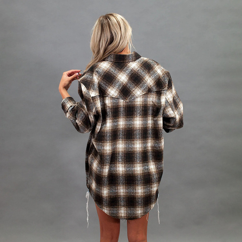 plaid shirt loose lapel shirt nihaostyles wholesale clothes NSHAO86545