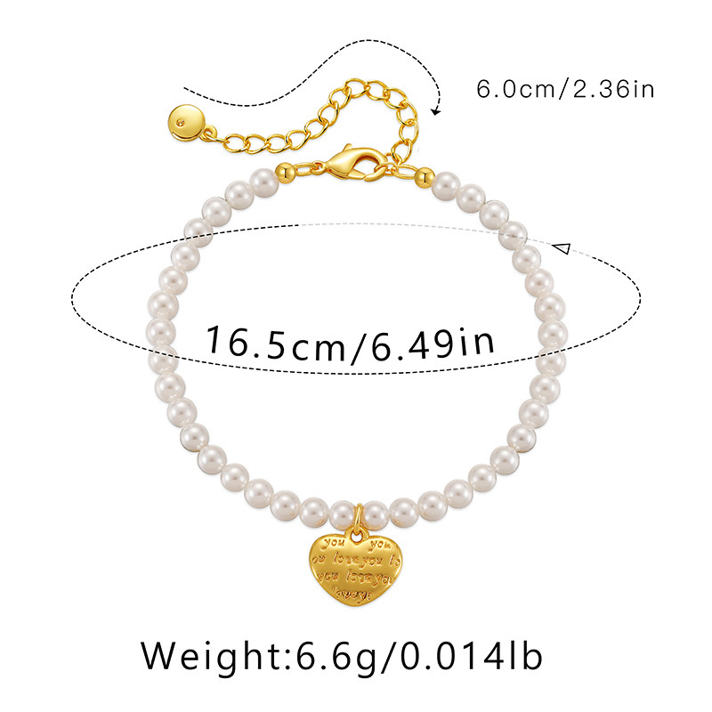 Retro Letter Heart Shape Copper Plating Artificial Pearls Bracelets 1 Piece