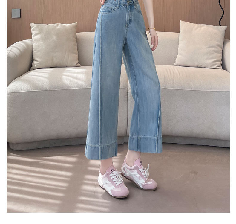 Quần jeans ống rộng nữ dáng suông cạp cao ống suông 9 điểm — Màu xanh hoài cổ 9 điểm chi tiết 13