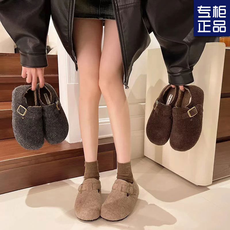 Retro Round-Toe Felt Fleece-Lined Birkenstock Shoes for Women, Fleece-Lined Autumn and Winter Warm Slip-On Cotton Scoop Shoes, Woolen Loafers Retro Round-Toe Felt Fleece-Lined Birkenstock Shoes for Women, Fleece-Lined Autumn and Winter Warm Slip-On Cotton Scoop Shoes, Woolen Loafers