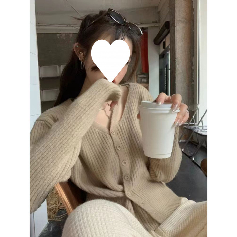 Cardigan de punto glutinoso suave de viento perezoso para mujeres primavera coreana con solapa suéter casual japonés chaqueta