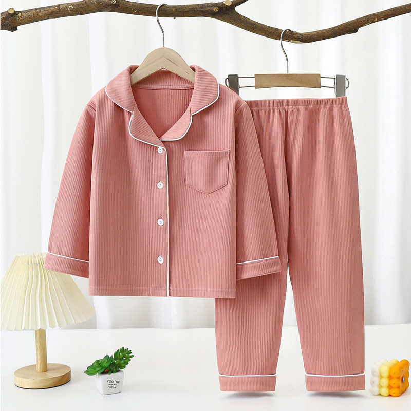 新しい子供の徳の絨毯のパジャマの中で大きい子供の家の服のスーツの男の子の宝の女性の宝の秋冬の長袖は家の服を襟をめくります|undefined