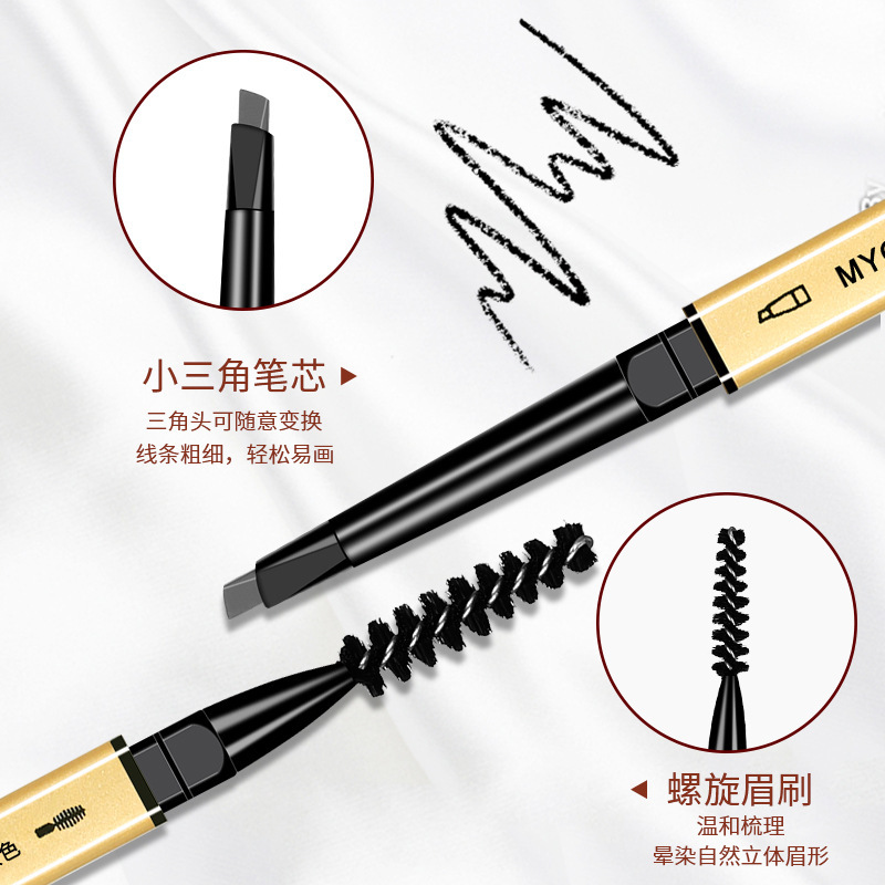 Maioli Small Gold Bar Gold Chopsticks Double-Ended Eyebrow Pencil Ultra-Fine Three-Dimensional Triangular Head Eyebrow Pencil Drop Shipping Waterproof