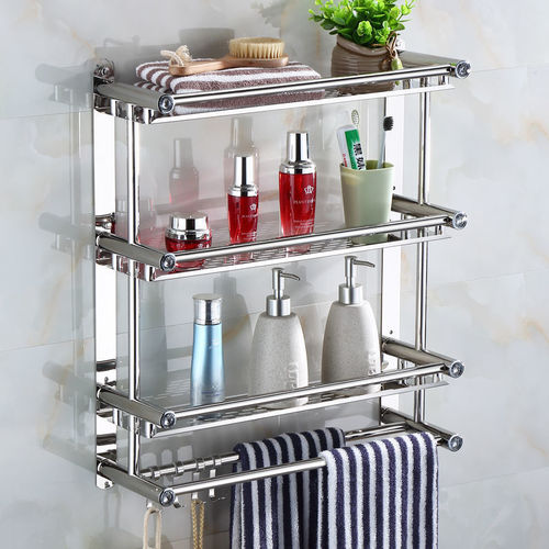 Stainless steel storage rack, non-perforated bathroom towel rack, bathroom storage rack, toilet towel rack, tray wall hanging